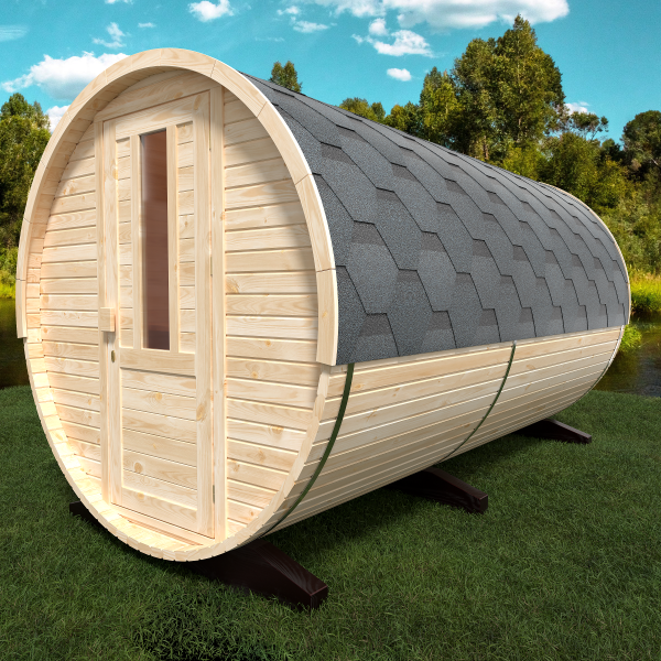 Fasssauna / Gartensauna / Banja / Round 3,5 m mit Vorraum